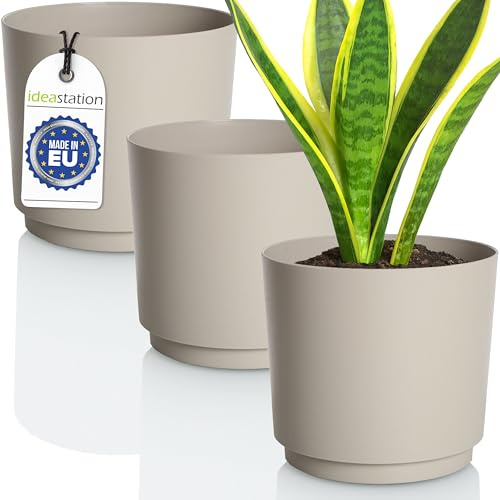idea-station Blumentopf 14.5 cm - 3 Stück - beige - Plastik Übertöpfe | Bruchfest + UV-Beständig + Matt - elegante Kunststoff Blumenübertöpfe für innen + außen - MATA ist ideal für Zimmerpflanzen