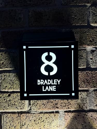 Personalised 45 LEDs Illuminate Modern Square Solar House Sign Plate, Customised Door Address Line Name Number Plaques for Gate Wall Porch Light with Address Display UV Stable Weather-proof | 18×18cm