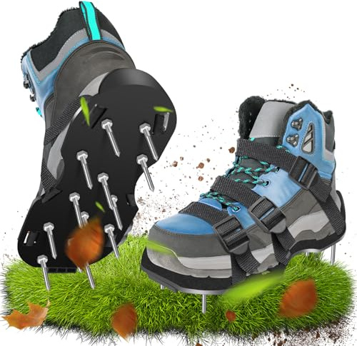 Nagelschuhe Rasenlüfter Schuhe mit Klettverschluss, Rasenbelüfter Vertikutierer mit Schaufel Aerifizierer für Rasenbelüftung Garten Schuhe Der ideale Rasenbelüfter-4.5mm Nagell