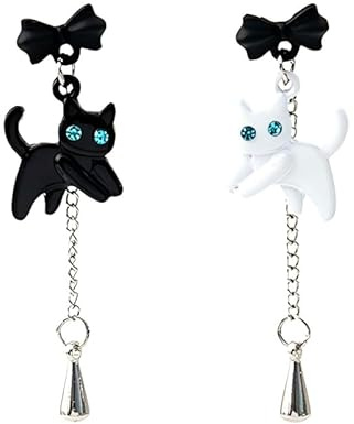 Boucles d'oreilles à clous chat nœud dépareillées uniques cristal glands chaîne pendentif bijoux breloques animaux remarquables femmes mère amies
