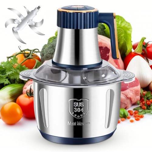 Zerkleinerer Elektrisch 500W, Edelstahl Multizerkleinerer mit 5L Mixbehälter, 5 Geschwindigkeitseinstellungen Küchen-Fleischwolf für Fleisch,Zwiebeln,Babynahrung,Obst, G