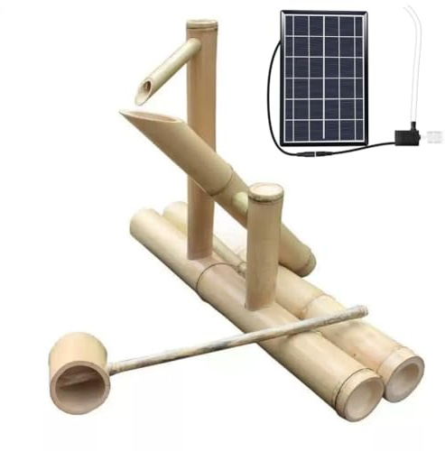 Mofgoe Kit Fai da Te con Pompa Solare per Acqua, Fontana in bambù con Pannello Solare, Pompa E Tubo da 2 M, Fontana in bambù Feng Shui per Giardino, per Patii, Balconi E Prati