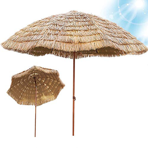 ZJFHEYUO Ombrellone da Giardino in Paglia da 2,4 m/8 Piedi con Funzione di inclinazione, ombrellone da Spiaggia in Stile Hawaiano con Protezione UV, ombrellone da Giardino Rotondo