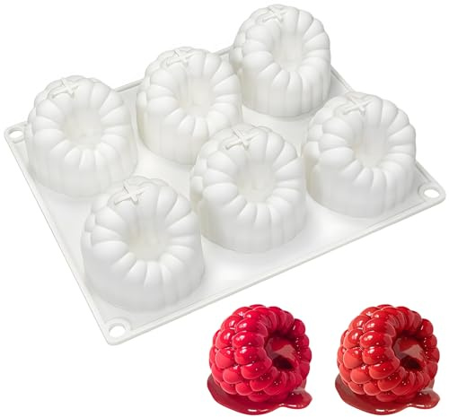 SKIPTHYBER Himbeer Silikonform-Dessertform, 6 Gitter Frucht Silikonformen Mousse Kuchen Schokoladen-Mousse-Kuchenform, Vielseitige Backform für Brownies, Kuchen, Mousses, Pfannen, Desserts in Weiß