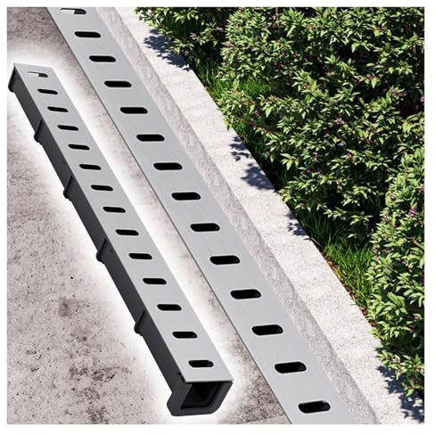 Canaleta desague con rejilla, Canal de drenaje de plástico en forma de U con rejilla de acero inoxidable, kit de drenaje delgado para baño, canal de drenaje exterior para patios, parques, patios y pa