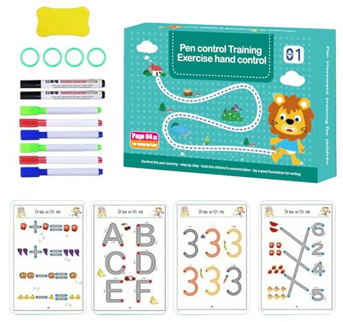 Générique Cahier Malin pour Tout-Petits - Contient 8 Stylos, Gomme | Livre de Traçage au Feutre | Apprentissage Préscolaire des Lettres | Pratique Écriture Réutilisable, Jouet Éducatif Effaçable