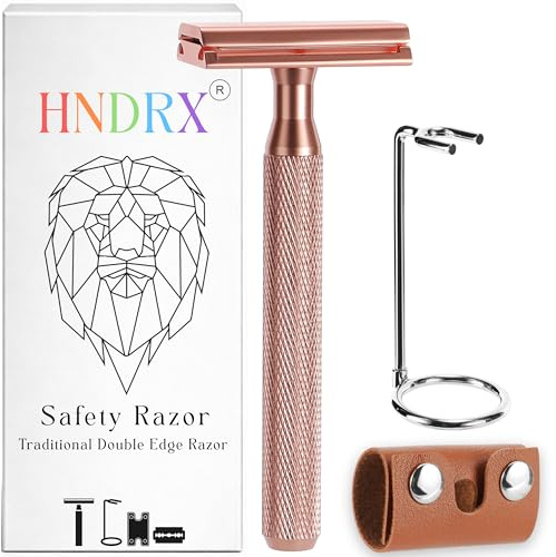 Rakhyvel män Safety Razor kvinnor våtrakapparat 30° vinkel inkl. 10 japanska rakblad, rakhyvelstativ och bladskydd (Celestial Blush)