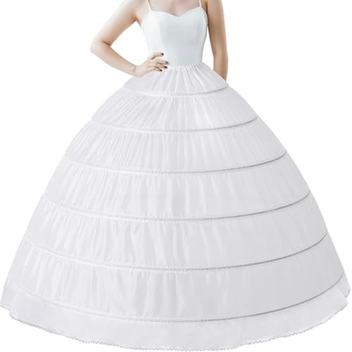 Didabotak Women Petticoat Crinoline 6 Hoop Skirt Petticoats for Women Wedding Bridal Dress Ball Gown White