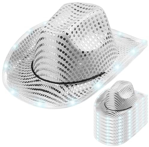 Syglawnd Disco cowboyhatt, upplyst cowboyhatt 10 st LED silver discopaljett cowgirl rollspel för bröllopsfest för hem daglig användning