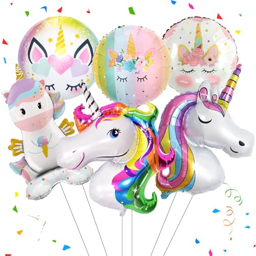 Large Unicorn Foil Balloons, 6 PCS Giant Rainbow Unicorn Aluminum Balloon for Party Decor, Inflation Balloons for Cute Themed Wedding Party Supplies
