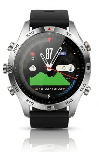 MechKit GPS Montre Connectée Homme, AMOLED Écran Tactile 1,43 pouces Montre Sport G7, Appels Bluetooth, Cartes Hors Ligne, 100+ Modes Sportifs, Boussole, Étanche 5 ATM pour iOS/Android (Silicone Noir)
