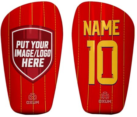 Oxum Sport Espinilleras de Fútbol Países Personalizadas para niños y Adultos. Añade número, Escudo de selección o Imagen y Nombre. Incluye bolsita de Regalo. Gama Nation.
