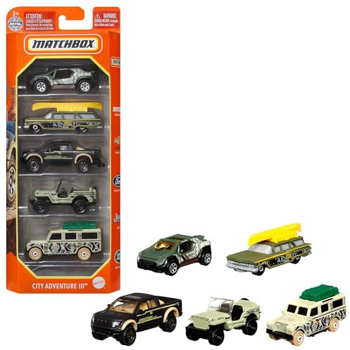 Matchbox 5-Pack of 1:64 Scale Vehicles (Assorted Styles, One Random Set), 5 Toy Car Collection of Real-World Replicas for Kids 3 Years Old & Up, C1817