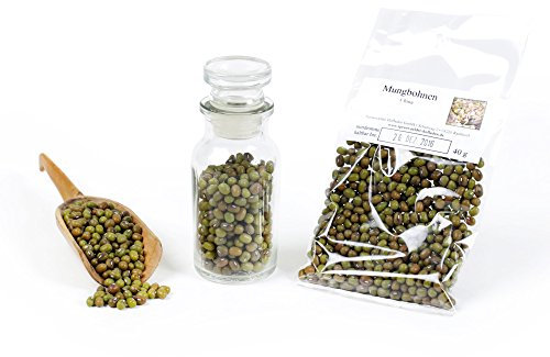 Mungbohnen, Sojasprossen Samen, asiatisch vegan, Moong Dal, Mongo, Mash-Bohne, Green Gram, Golden Gramm, Suppeneinlagen, glutenfrei, 40g