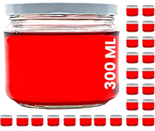 casavetro 24 x 300 ML Confiture en Verre Petit Bocaux à avec Couvercle et - Pots de Conservation en Verre Hermétiques (24 x 300 ML)