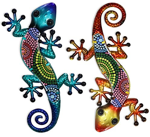 HONGLAND Lot de 2 décorations murales Gecko en métal de 38,1 cm en Forme de lézard à Suspendre pour Jardin, clôture, Maison