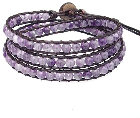 Ayriwoyi Wrap Bracelets for Women Amethyst Bracelet Healing Crystal Beaded Stone Bracelet Womens Wrap Bracelet Adjustable Leather Bracelets For Women
