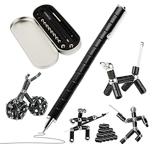 XiXiRan Stylo Magnetique Noir, Stylo Bille Magnétique en Métal, Fidget Pen Stylo Aimanté Anti Stress, Cadeau de Vacances pour Homme, Adolescent, Garçons et Filles