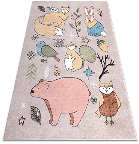 rugsx Teppich Fun Forester Kinderteppich für Babyzimmer, Spielteppiche, Kinderzimmer, Moderne, Tiere, Wald beige 280x370 cm