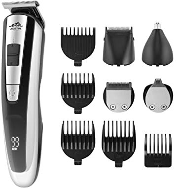 ETA Haar- und Bartschneider Austin I 2 Geschwindigkeiten I 9 Aufsätze (3-12mm) I 60min Li-Ion Akku I Display mit Akkuanzeige I Klingen aus Titan