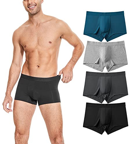 KNITLORD Boxer da uomo traspiranti in viscosa di bambù, a gamba corta, confezione da 3 o 4, Confezione da 4 - nero/blu/grigio melange/grigio scuro, Small