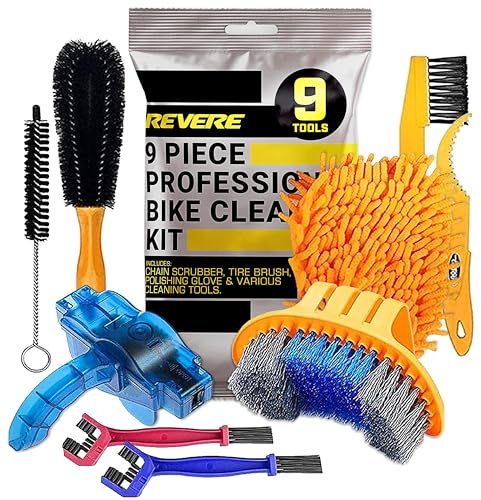 Revere 9-Piece Bike Cleaning Kit – Comprehensive Bicycle Maintenance Set with Chain Cleaners, Sprocket Scrubbers and Brushes