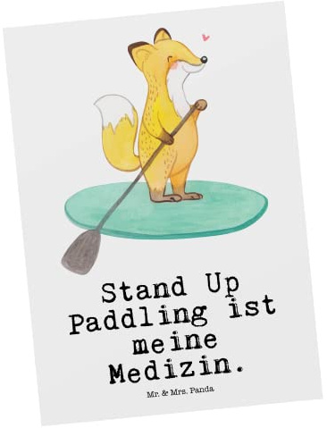 Mr. & Mrs. Panda bildkarte Fuchs Stand Up Paddling - Geschenk, SUB, Ansichtskarten, Kunstkarten, Postkarten, Ansichtskarte, Subben, Postkarte, Grußkarte, Paddle, Boarding