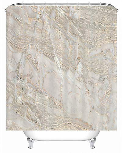 EHOMERY Duschvorhang Waschbar Duschrollo Schnelltrocknend Felsen Polyester Beige Rostfreie Ösen Und 12 Hakenringe, 120X180Cm