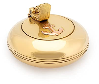 NKlaus 5cm Klappaschenbecher rund glatt Messing massiv gold Anker Aschenbecher maritim für Boot und Terrasse 11499