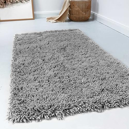 Wecon Home Esprit Hochflor Teppich modern, einfarbig, flauschig aus 100% Schurwolle für Wohnzimmer, Schlafzimmer und Kinderzimmer – Seattle Shag (90 x 160 cm, hellgrau)