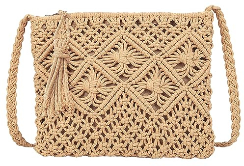 SKHAOVS Khaki Women Cross Body Bags Handwoven Crossbody Beach Shoulder Bag Holiday Clutch Bag Mobile Phone Bag Simple Small Bag Zipper Cross Body Bag Handmade Shoulder Bag Woven Crossbody (Khaki)