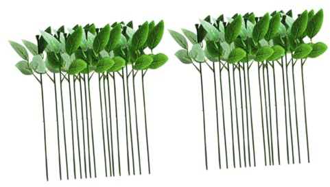GOOHOCHY Rosenstiele mit Blättern 40 Stück Flexible aus Kunststoff und Eisendraht für Kreative Selbstgemacht Blumenarrangements und Dekorationen