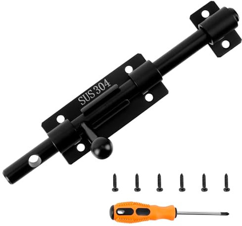 Slide Bolt, in Acciaio Inossidabile, 16*3cm Serratura Scorrevole Catenaccio di Blocco Chiavistello per Porta in Legno Bullone Serratura Porta Bulloni di Port per Porta in Legno, Con Viti e Cacciavite