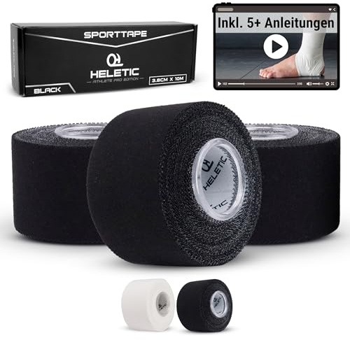 HELETIC Sporttape 3,8cm x 10m - Athlete Pro | unelastisches, starres Tape mit extra starker Haftung, Plastikkern und schweißresistent