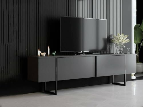 Dmora Mobile Porta Centaurus, Credenza da Soggiorno, Armadio Basso per TV, Base Parete attrezzata, 180x30h50 cm, Antracite e Nero