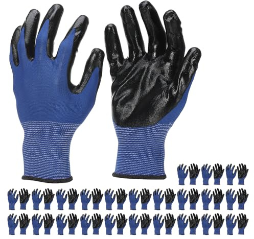 PATIKIL Guanti Da Lavoro Sicurezza Con Rivestimento In Nitrile 24 Paia Guanti Da Giardinaggio Antiscivolo Guanti Da Lavoro Maglia Senza Cuciture Con Presa Per Uomini Nero Blu Taglia XXL