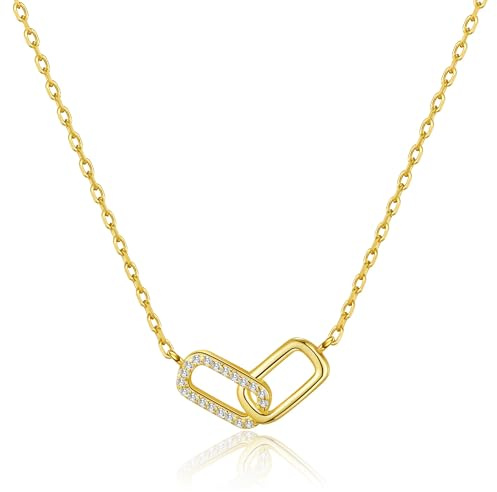 Philip Jones 18k Gold Plated Paperclip Link Necklace Created with Zircondia® Crystals