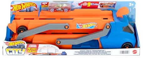 Hot Wheels-Transporteur de Piste de Vitesse-Coffret avec Lanceur, Espace de Stockage pour Un Maximum de 9 Voitures à l’échelle 1/64, HYT83