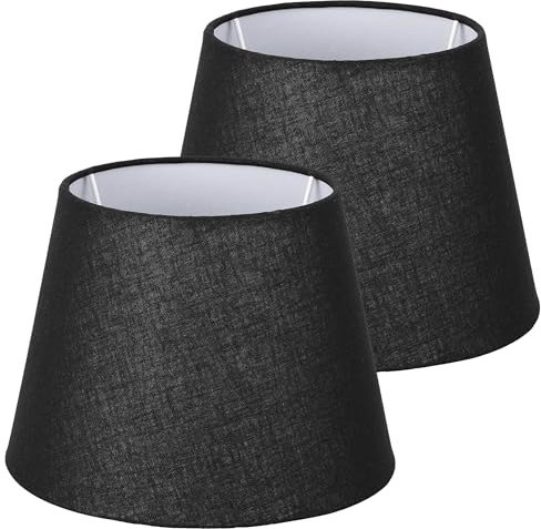 Navaris Pantallas de Lámpara Negro y Blanco - Set de 2x Pantalla Redonda Estilo Vintage para Lámparas de Mesa Salón Dormitorio - Portalámparas E27