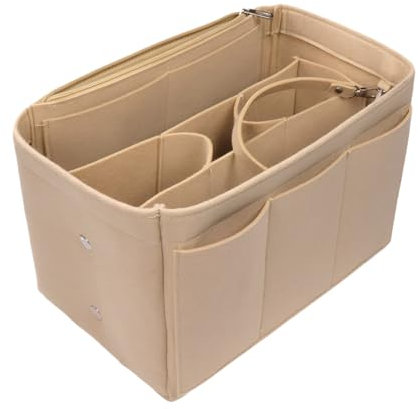 Handtaschen Organizer,Filz Taschenorganizer mit Entnehmbare Fächer,Handtaschenordner Organizer Tasche mit Reißverschluss,Bag in Bag Handtaschenordner Beige,Taschenorganizer Shopper mit Schlüsselkette