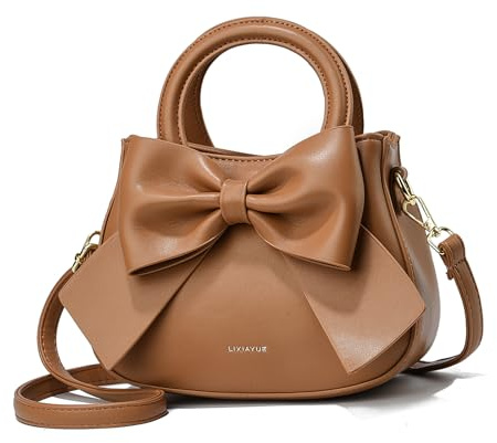 NICOLE & DORIS Umhängetasche für Damen Kleine Handtaschen mit Schleife Henkeltasche PU Leder Niedliche Schultertasche Mädchen Crossbody Bag Satchel Tasche