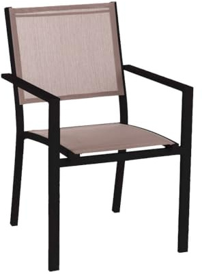 LOLAhome Set de 8 sillas de jardín Thais apilables con Brazos de Aluminio Negro Grafito y textileno Topo de 55x60x86 cm