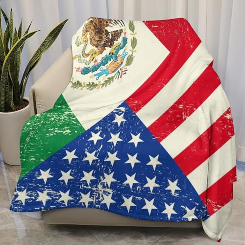 Kuscheldecke Usa Und Mexikanische Grunge-Flagge Fleece Decke Unisex Flanell Decke Weiches Wohndecke Für Bank Drinnen Wohnzimmer 125x150cm