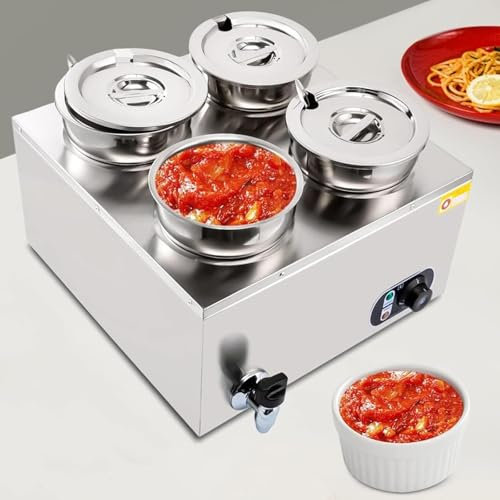 DDZJTPP Commercial Scaldavivande a Bagnomaria in Acciaio Inox 4l/7l Scaldavivande a Bagnomaria Elettrico con Coperchio E Rubinetto per Feste, Banchetti Ed Eventi di Catering,4L