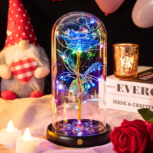 Beferr Eternal Rose in Glass Dome Gift for Women Mum Rechargeable Blue Rose