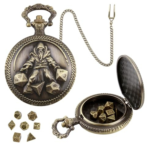 ORUZA Mini DND Würfel Set, 7 Stück Polyedrische D&D Würfel mit Metall Magier Taschenuhrgehäuse Dungeons and Dragons RPG MTG Rollenspiele Tischspiele Würfel