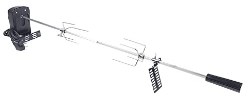 Schwarz Edelstahl Grillspieß Set, mit 2 Fleischnadeln Motor USB Leitung und Adapter Verbindung Elektrischer Drehspieß Einstellbare Länge 69-137cm, für Kugelgrill Holzkohlegrills Gasgrills und Rotisser