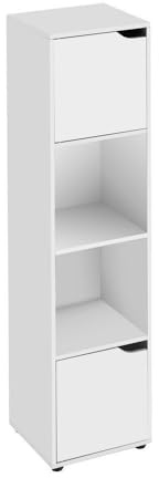 LOLAhome - Estantería Cubo Color Blanco de 120x30x29 cm. Mueble de Almacenaje Compacto de Tablero de 12mm con 2 Puertas y 2 Huecos Abiertos para Dormitorio, Salón, Estudio, Oficina