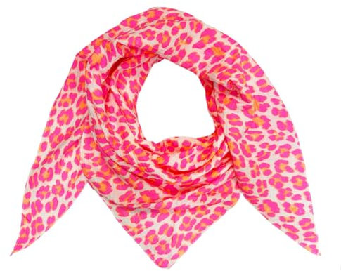 Leopard Dreieck Schal aus 100% Baumwolle Frühling Unisex Uni Fashion Stola Tuch Übergangszeit Italy Sommer Strickschal Strick Tuch Leo (Neon Pink)