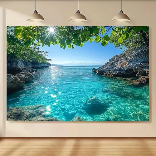 - Arbre d'eau Claire de Rivage Rocheux Tenture Murale imprimée silencieuse arrière-Plan élégant de décoration intérieure 350x230cm